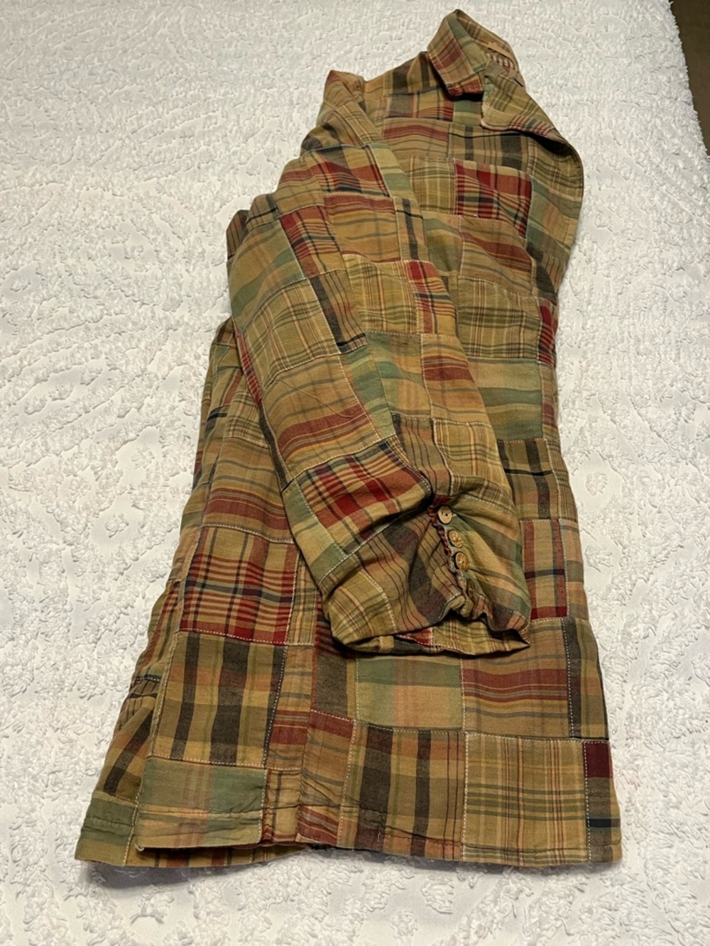 Tailor Vintage Plaid Patchwork Blazer in Beige, Green & Red - Picture 5 of 14